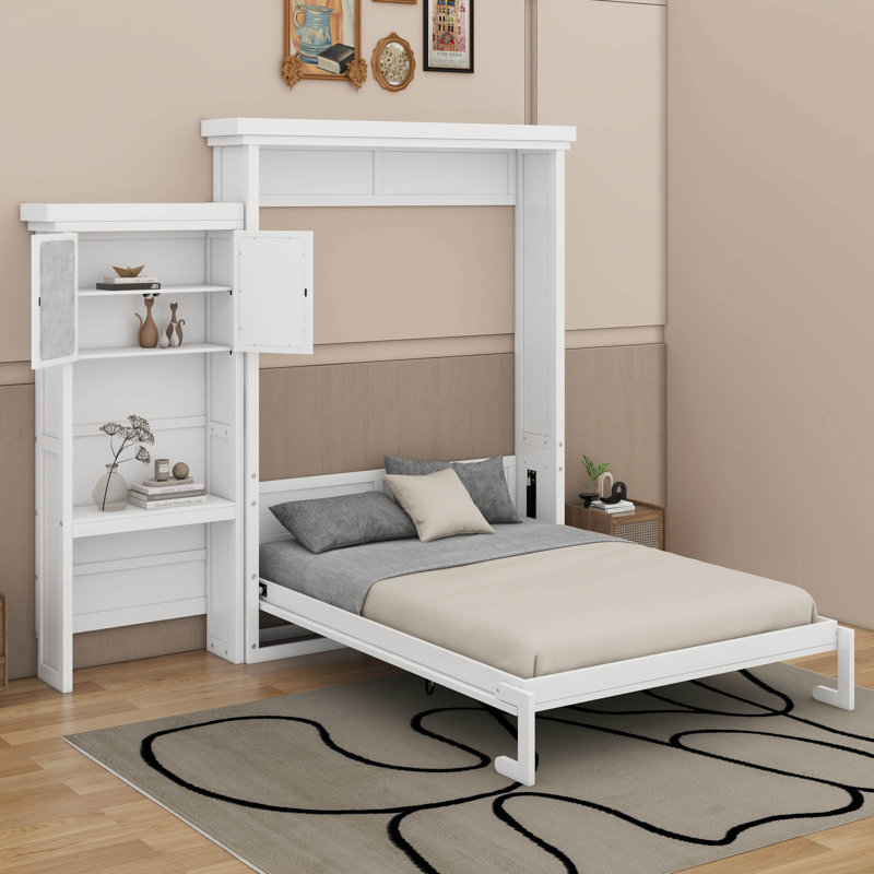 Grand lit escamotable avec tablettes, Blanc