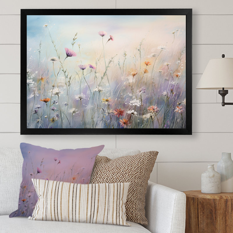 Wildflowers Wander meadows - Art mural de fleurs sauvages pour le salon, Cadre photo unique, H 12 po x l 20 po, Noir