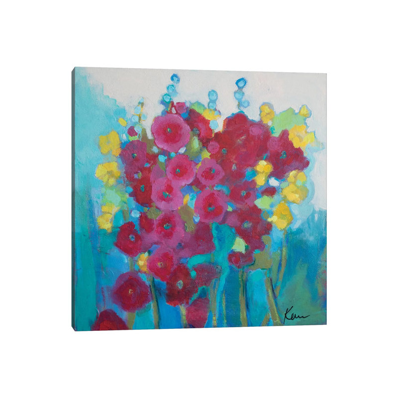 Hollyhock Happiness 1 Piece Painting on Canvas, 45.72cm H x 45.72cm W x 1.91cm D, Wrapped Canvas