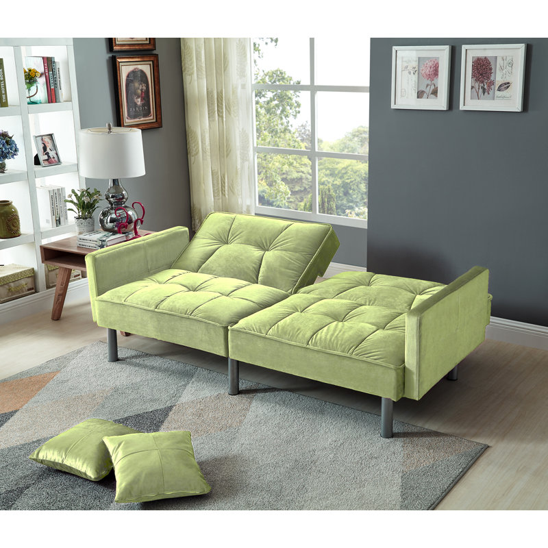Areya 75.6'' Velvet Square Arm Sofa Bed, Green