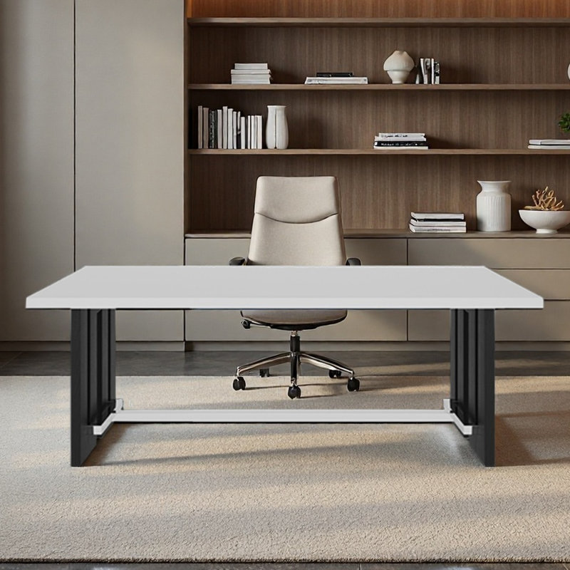 Longue table simple et intégrée blanche, H 29,53 po x l 62,99 po x P 23,62 po