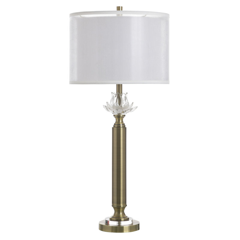 Lampe de table en acier et cristal Coralie - or Hayla - abat-jour blanc