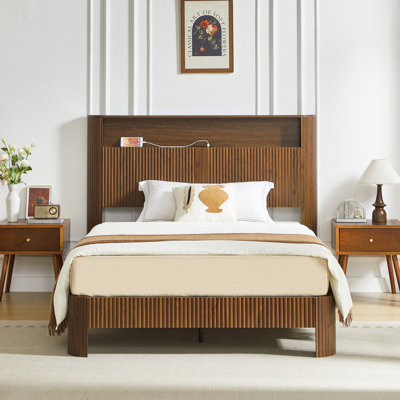 Full Extra Long Bed Frame With Storage Headboard And Built-In Charging Station For Modern Bedrooms