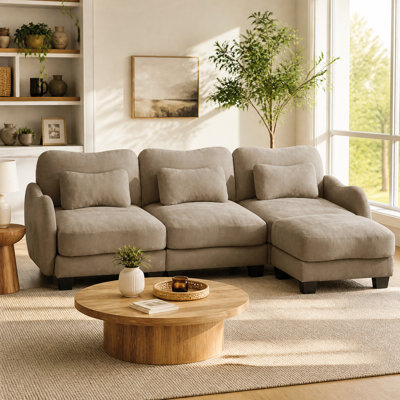 101.1" Chenille Sectional Sofa with Chaise, 3-Seater Straight Line Couch with 3 Throw Pillows for Living Room