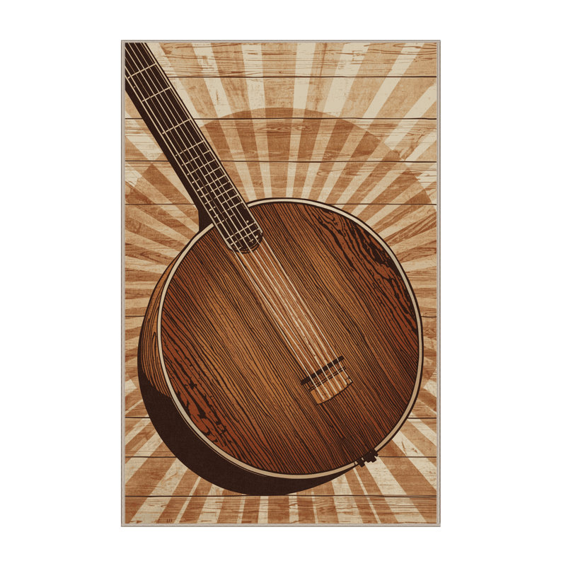 Soft Plush Mondale Banjo Rustic Wood & Shiplap Area Rug in Brown – Beige Binding, 6x9