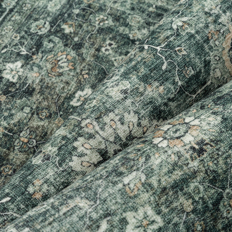 Virelle Vintage Persian Area Rug With Machine Washable & Non-Slip, Rectangle 8' x 10', Green