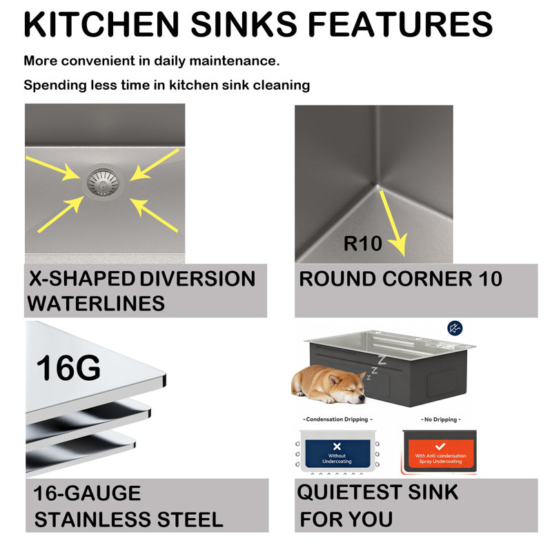 33x22 Waterfall Drop In Kitchen Sink, Luxury Piano-Key Buttons Smart Digital Display, 16 Guage 304 Stainless Steel Single Bowl With Faucet & Accessories, Multifunctional Workstation Sink, 33" X 22" X 10" Gunmetal Black-Circular Design