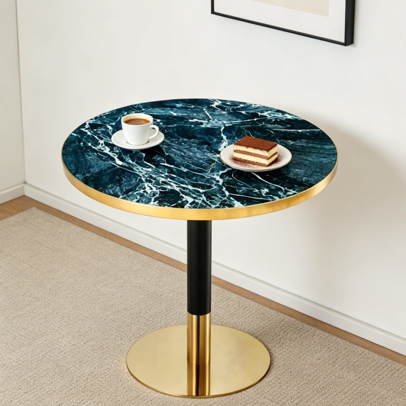 30" Sintered Stone Dining Table With Gold Metal Pedestal Base – Commercial & Residential Use For Cafés, Restaurants & Small Spaces
