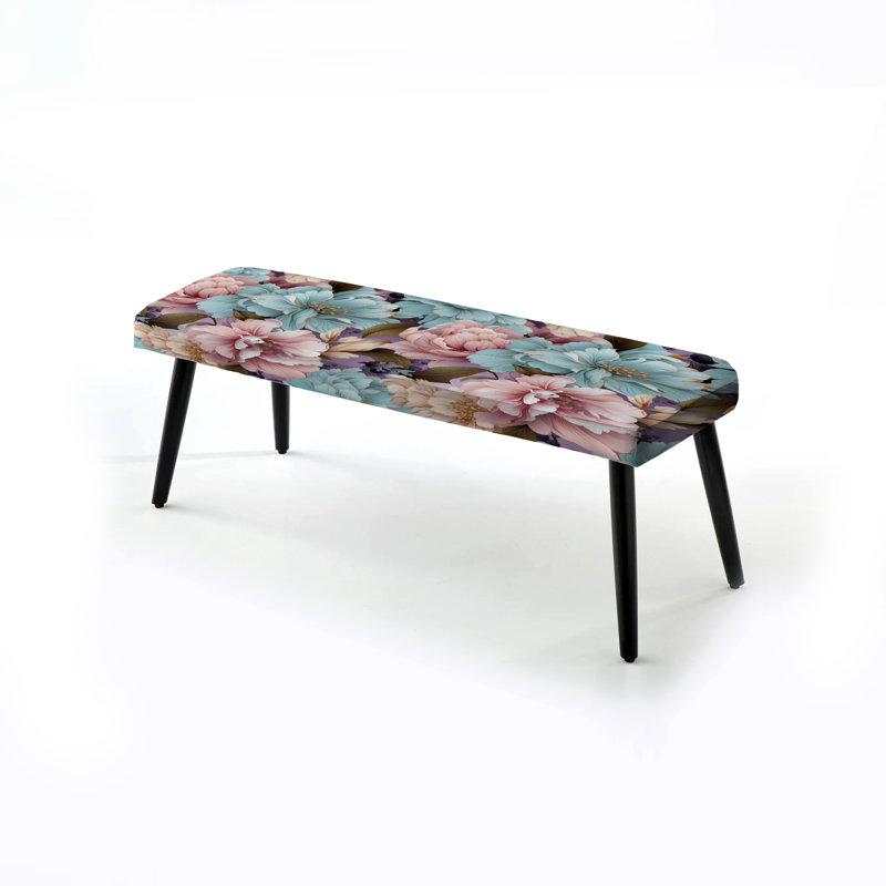 Bleu et rose pastel pivoines fleurs accent I - banc rembourré floral noir