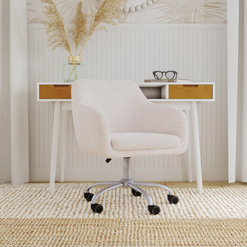Armbruster Modern Adjustable Task Chair, White Sherpa