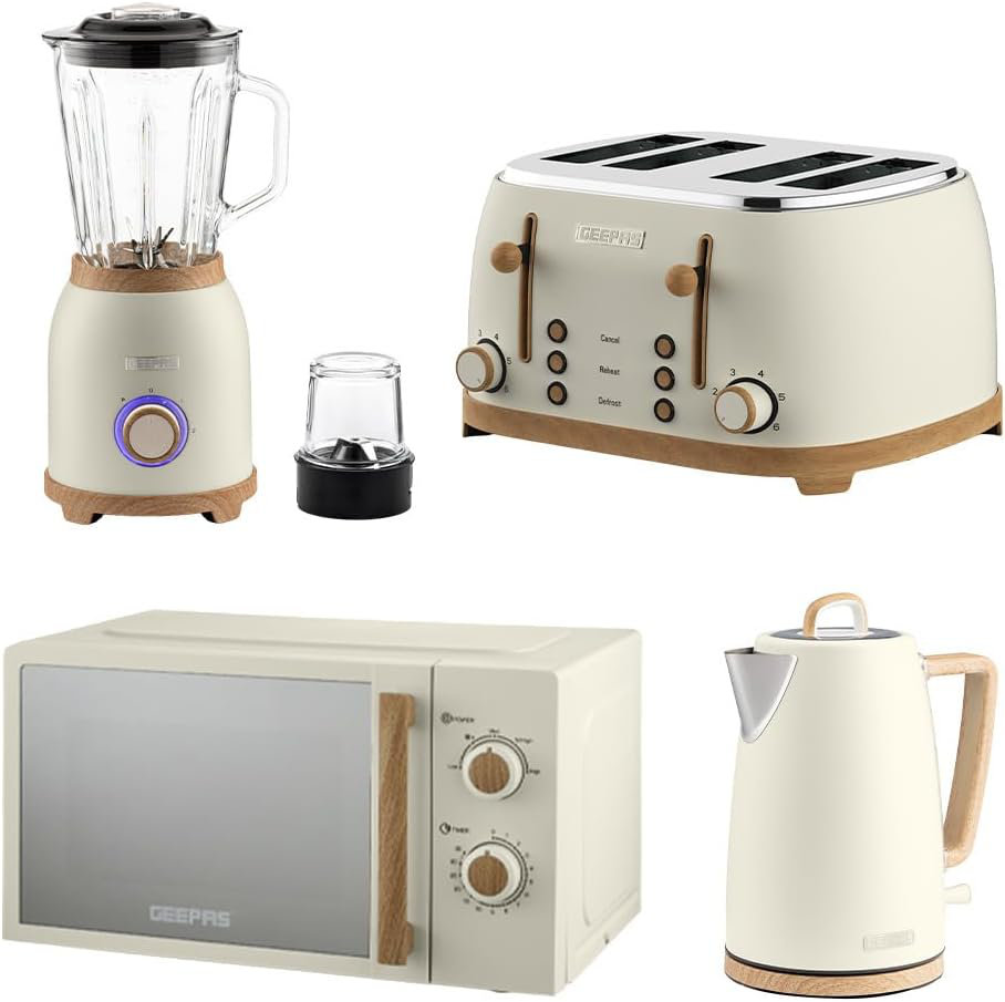 Geepas Unisex Cream Nordiq Matching Kettle & Toaster Set W/ 20L Microwave & Blender Combo Set In - Image 6