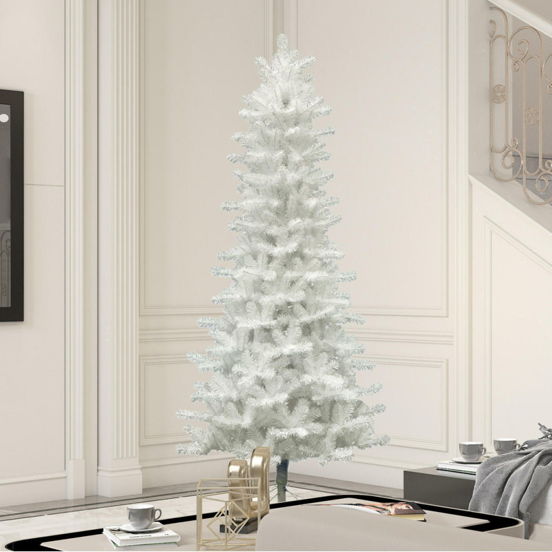 Slim Crystal White Pine Artificial Christmas Tree with Stand, Unlit, 6.5' H