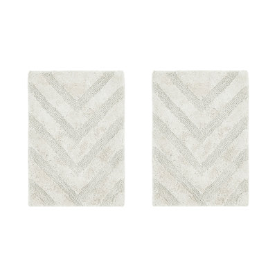 Ensemble de tapis pour salle de bain à chevrons touffetés 100% coton Annaclara Premium 100% coton 1990 avec envers antidérapant en latex, certifié OEKO-TEX®, super absorbant et lavable à la machine, ivoire