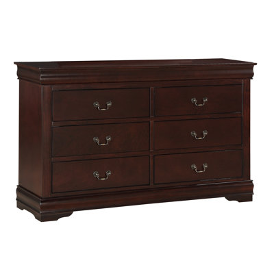 Louis Philip Solid Wood 6-Drawer Dresser with Cherry Finish - Transitional Bedroom Furniture with Soft Close Drawers & Ample Storage
