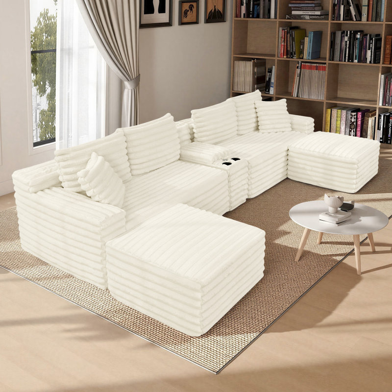 Canapé modulaire Boneless 127 po Cloud Couch, Fausse fourrure beige