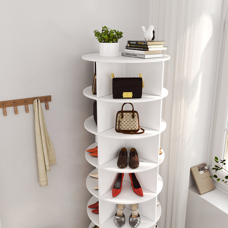 Blue 360 Rotating Shoe Cabinet 6 Layers, H 65,06 po x l 23,72 po x P 23,72 po, White