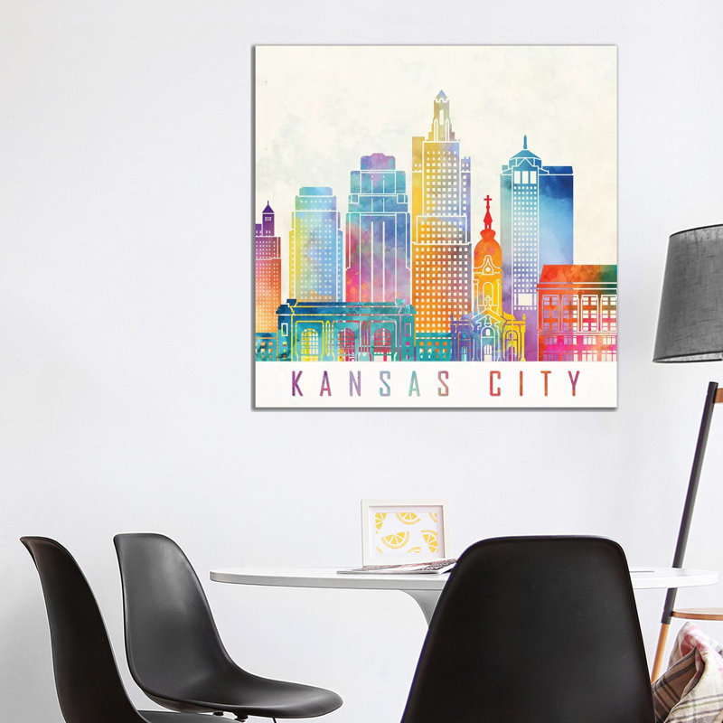 Kansas City Landmarks Watercolour by Paul Rommer - Wrapped Canvas Painting, 93.98cm H x 93.98cm W x 1.91cm D