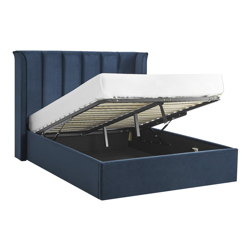 Ashok Upholstered Ottoman Storage Bed, King (150 x 200 cm), Navy