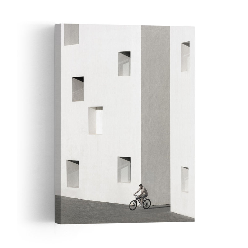 Man Riding Modern Architecture Abstract Geometric Minimalist Architecture Urban Wall Art Print, 60.96cm H x 40.64cm W