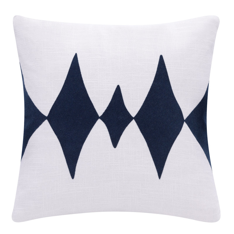 Housse de coussin décoratif faite à la main Diamond Pulse, Bleu / blanc, polyester
