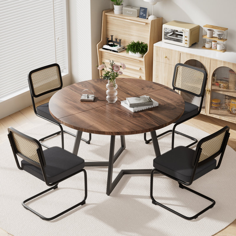 Ensemble de table de salle à manger Mid Century, 5 pièces: table, 4 chaises, Noyer, Noir