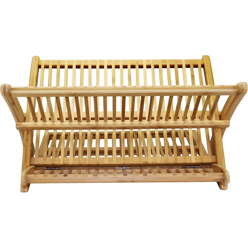 Eco-Friendly Collapsible Bamboo Dish Drying Rack With Multi-Tier Design For Plates Bowls Cups And Cookware