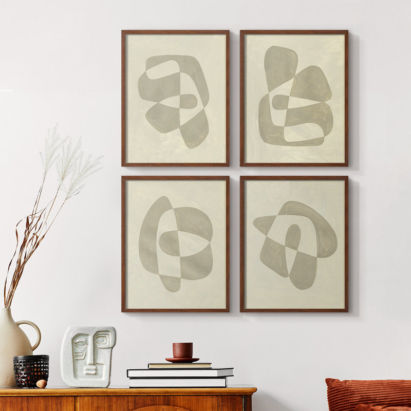 Soft Shape I Framed Print - Set of 4, Walnut, 32" H x 10" W