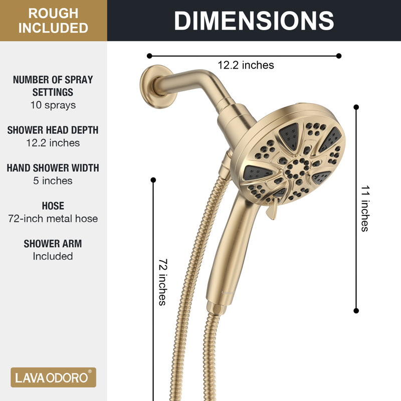 9-setting Magnetic Shower Head With Handheld, High Pressure Shower Head With Hose, 2.5 Gpm, Gold