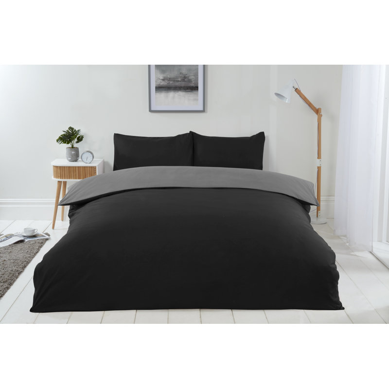 Kirke Polyester No Pattern Duvet Cover Set with Pillowcases Included, Black/Grey, Kingsize - 2 Standard Pillowcases
