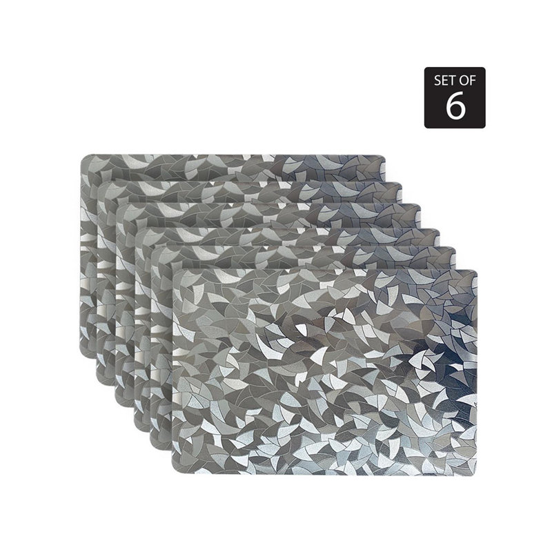 Metallic Leaf Vinyl Geometric Rectangle Placemat, Silver