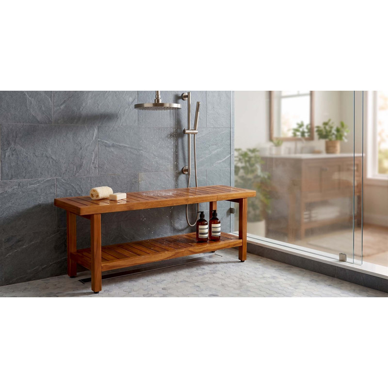 Spa Shower Bench, 18" H x 48" W x 14" D, Teak Oil