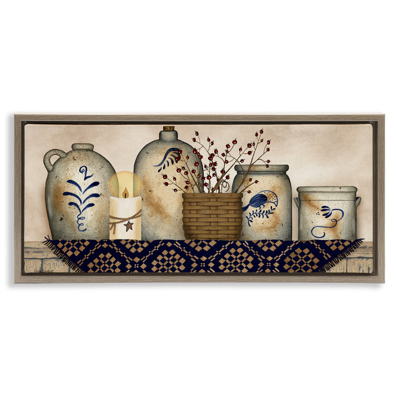 "Rustic Kitchen Jars", art mural encadré par Linda Spivey, Cadre flottant orme Montalcino, H 14 po x l 31 po