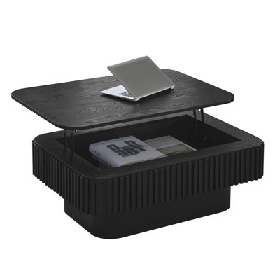 38.6" Lift-Top Black Coffee Table with Hidden Storage