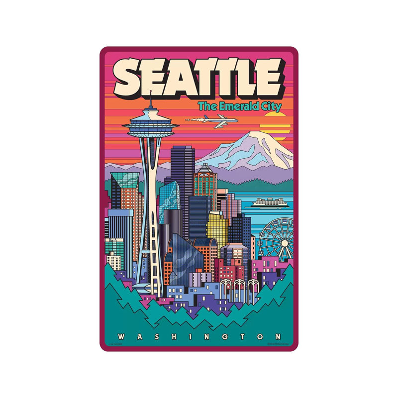 «Seattle Pop Art Travel» par Jim Zahniser, reproduction d'art sur toile tendue, H 40 po x l 26 po x P 1,5 po