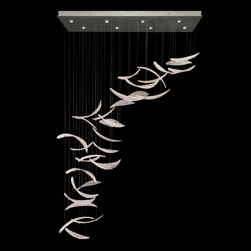 Elevate 8 - Light Kitchen Island Pendant, Silver Leaf, Dichroic Plumes