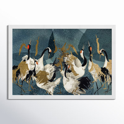 "Crane Love" by Oliver Gal Acrylic Painting Print with Mounting Hardware 