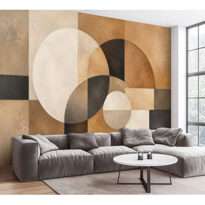 Papier peint adhésif peler et coller abstrait moderne gris brun à motif de cercles concentriques à motif de cercles concentriques, papier autocollant amovible pour salon, chambre à coucher H 100 po x l 144 po