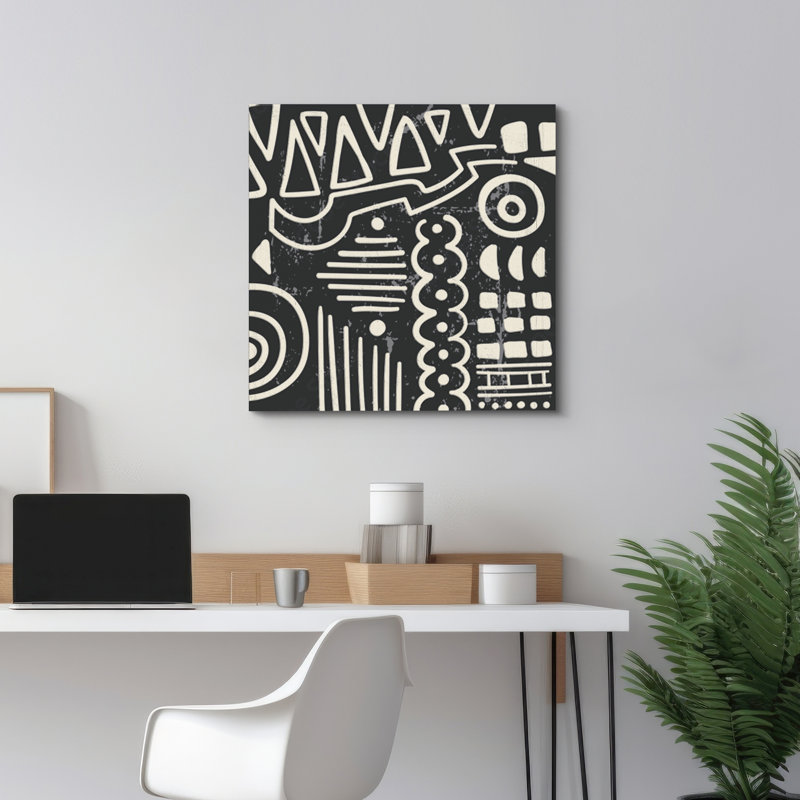 Art moderne noir et blanc Gifitti, Toile tendue, H 12 po x l 12 po