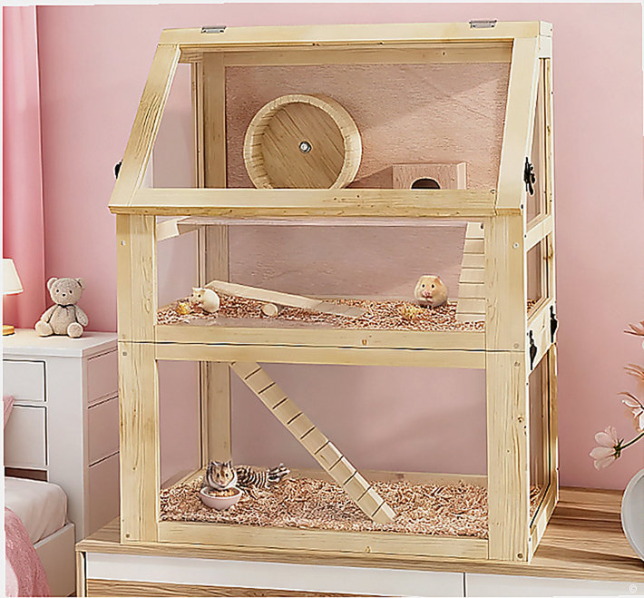 Cage à hamster en bois à 3 niveaux avec fond amovible, 24 po x 16 po x 29,5 po