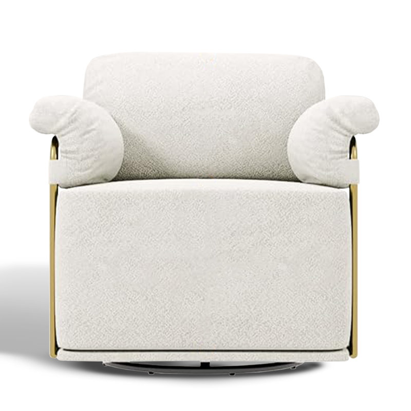Modern Boucle Swivel Accent Chair, Oversized Armchair with Gold Frame, Off-White, Beige