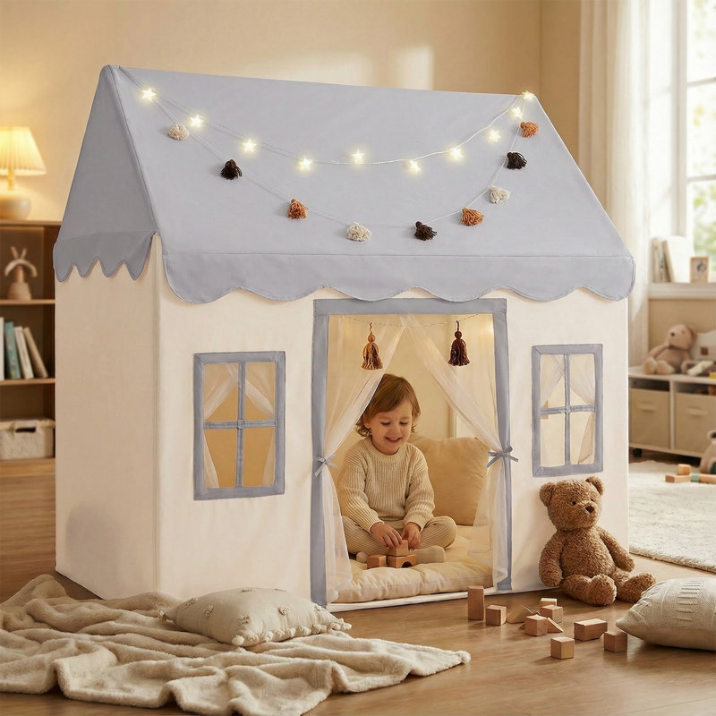Little Dove Play Tent with Mat, Star Lights, Kids Playtent Indoor, Toddler Play Tent Large Outdoors for Kids Aged 3+, 52" x35" x 52", Toddler Teepee Play House with Windows