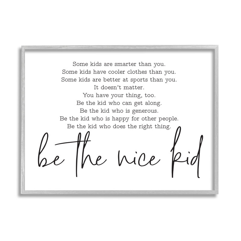 «Be The Nice Kid Black and White Inspirational Word Design», impression, H 24 po x l 30 po, Estampe numérique Farmhouse