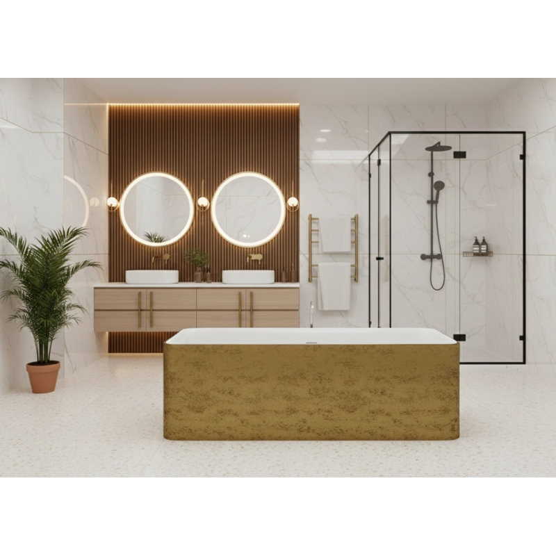 Baignoire profonde autoportante 70,9 po x 31,7 po, Laiton / blanc
