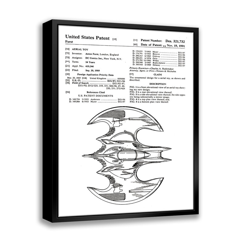 Vue de côté de Batwing - vue flottante sur toile, L 11 po x H 14 po