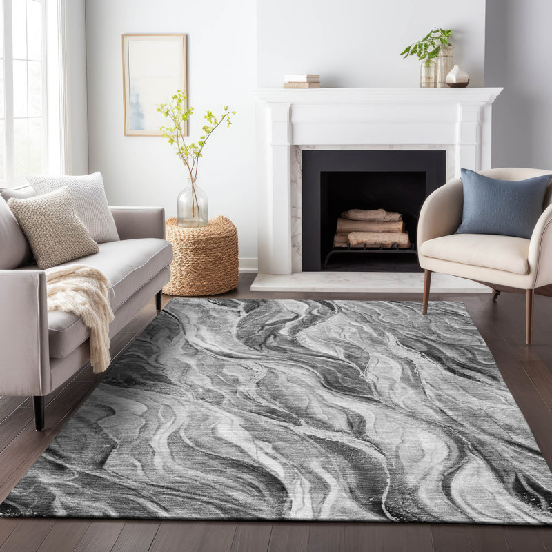 Premium Machine Washable Prisco Gray Rug, Rectangle 3' x 5'
