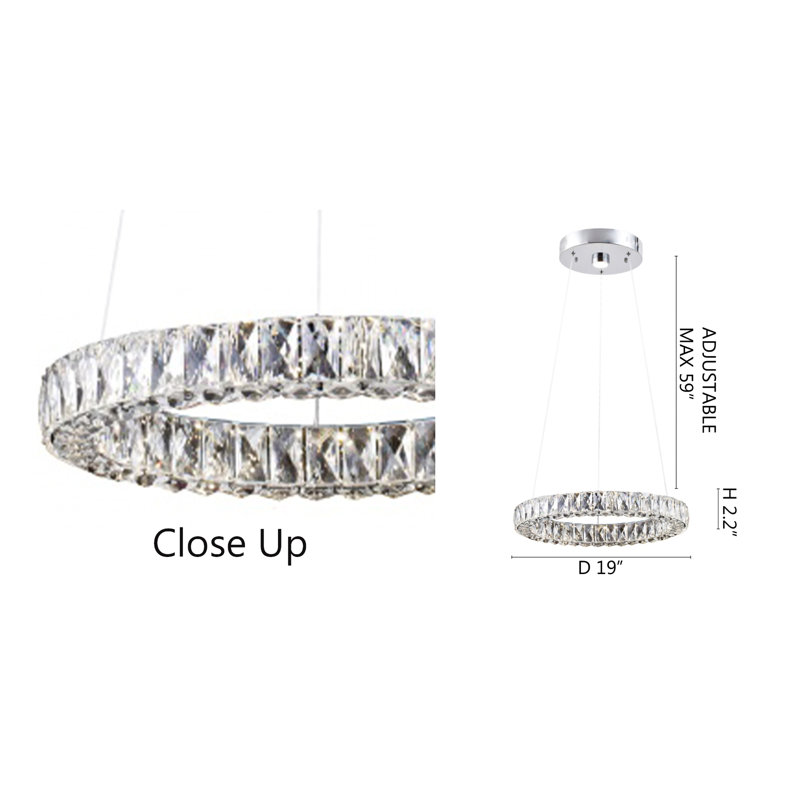 Lustre halo à 1 lumière DEL avec détails en cristal Blanche