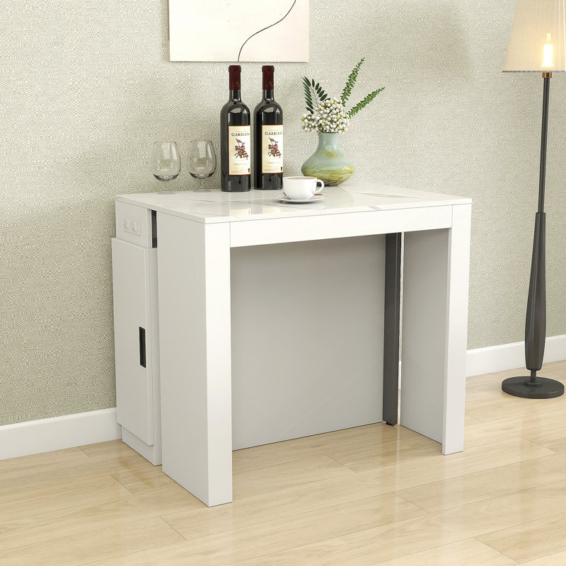 Table de salle à manger extensible moderne multifonctionnelle avec prise de courant, table extensible peu encombrante avec rangement pour les fêtes, les mariages, les réunions et les célébrations