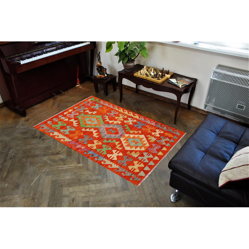 Tapis bleu / beige / gris en laine noué à la main Millsaps 2 pi 7 po x 3 pi 10 po Millsaps