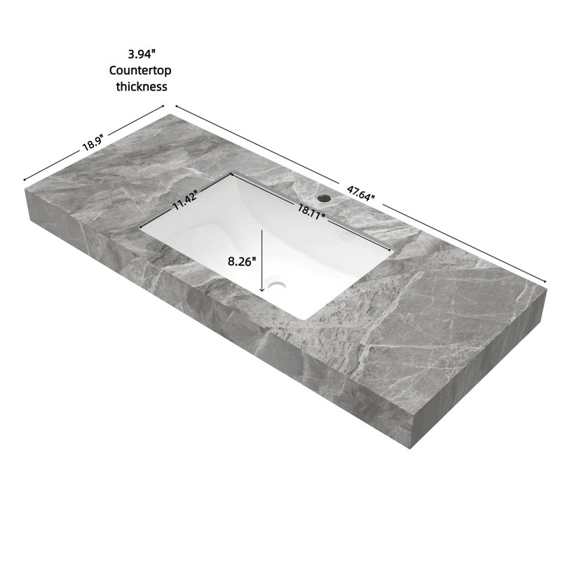 Vasque en céramique avec un trou de robinet standard prépercé, sans meuble, sans robinet ni couvercle de lavabo