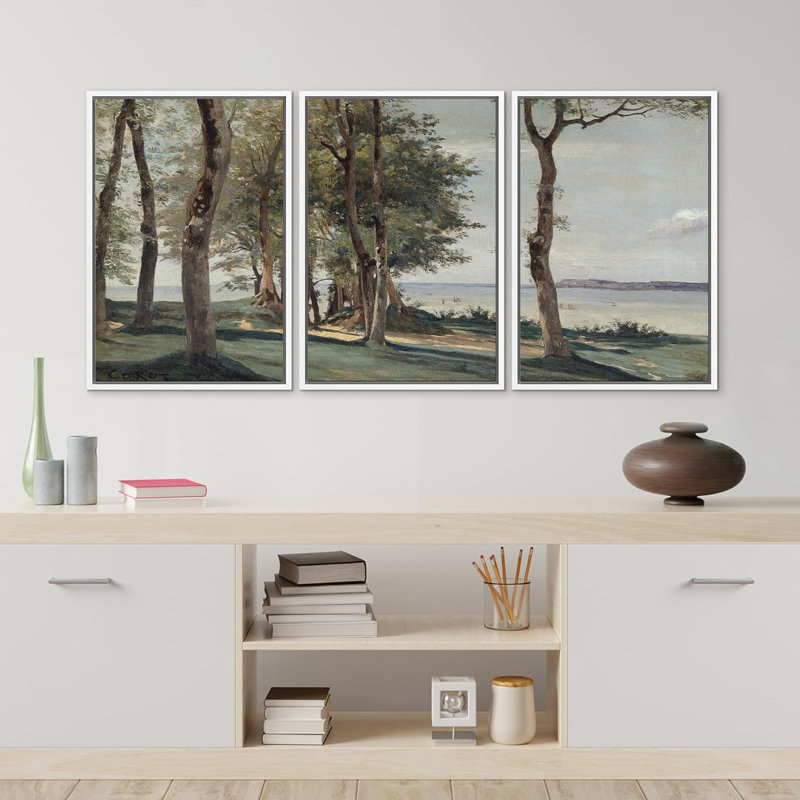 Green Forest, reproduction encadrée sur toile 3 pièces, Blanc, H 24 po x l 16 po x P 1,5 po